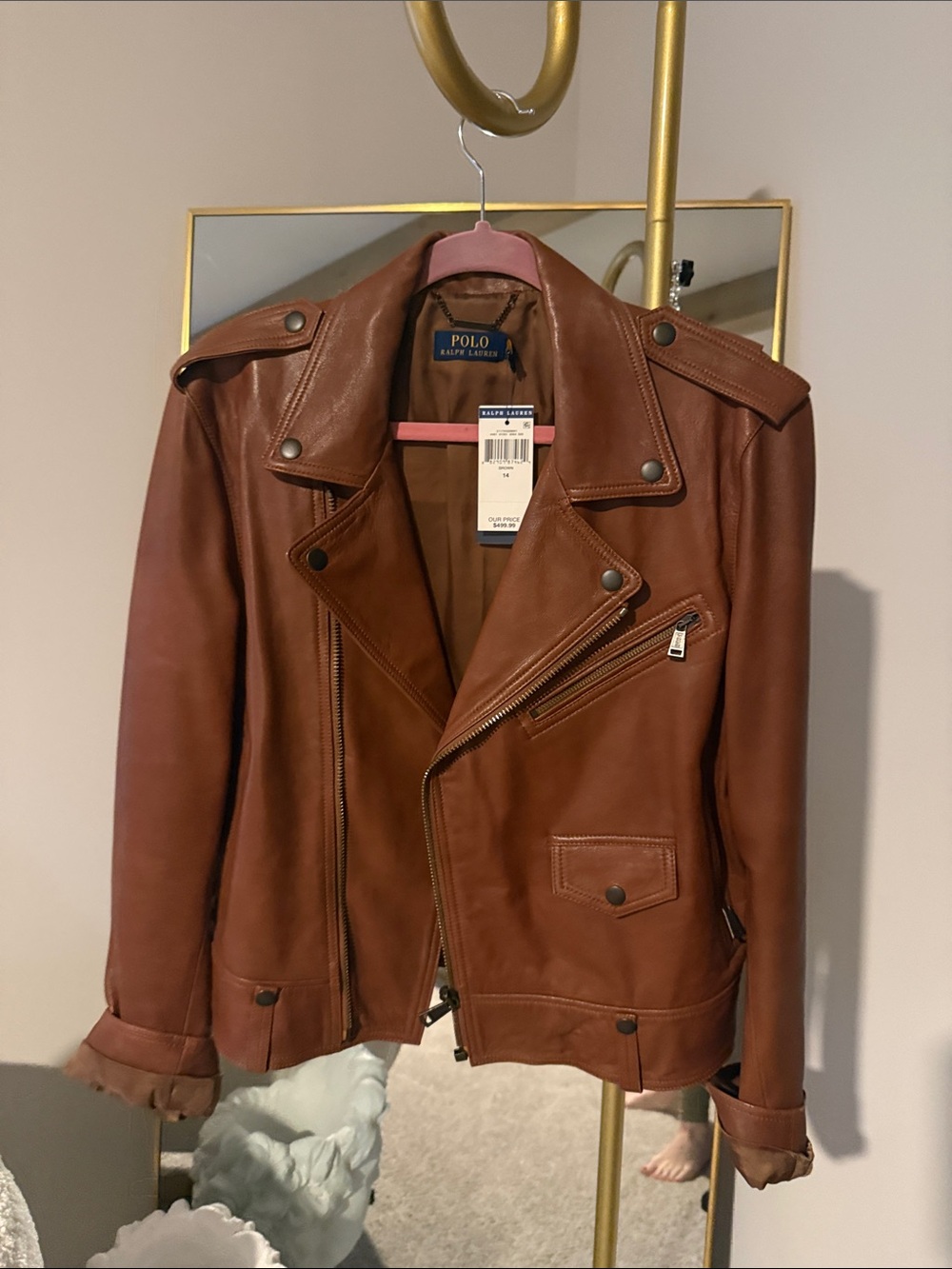 Polo by Ralph Lauren Chestnut Brown Leather Biker Jacket